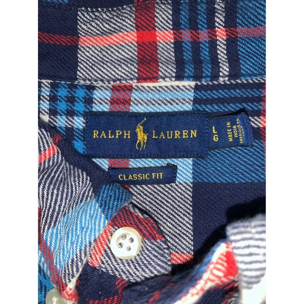 Polo Ralph Lauren Mens Flannel Shirt L Classic Fit Blue Red Plaid Button Down